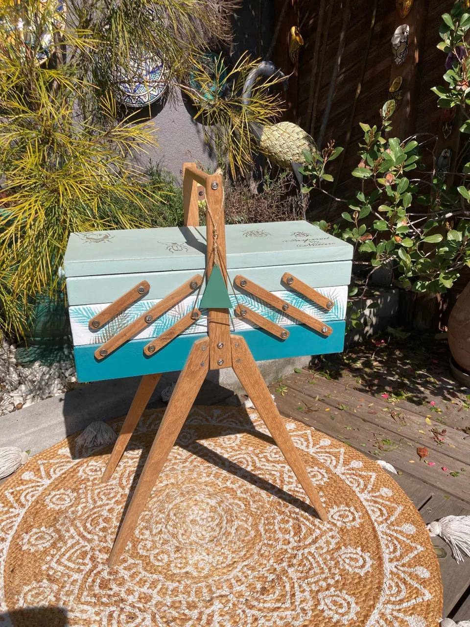 Travailleuse style jungle Boheme / pieds compas  meuble vintage