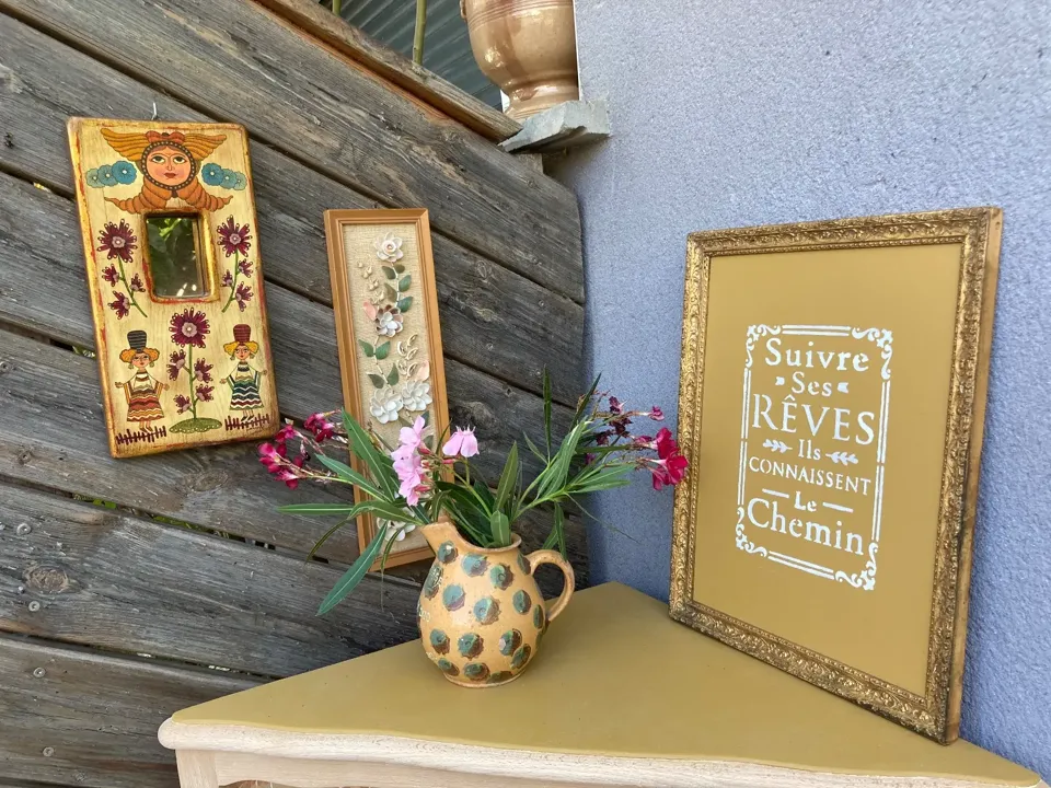 Bibus d angle rare !!! Relooke curry papier fleurs 🌸  meuble vintage relooke en bois massif