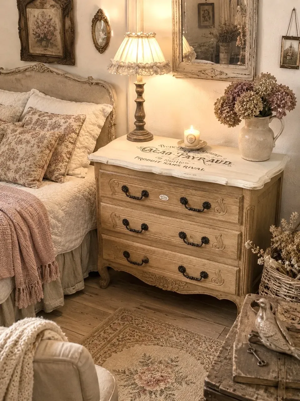 Chic paire de chevets SHABBY decor rétro cacao (comme la commode) meuble vintage relooke en bois massif