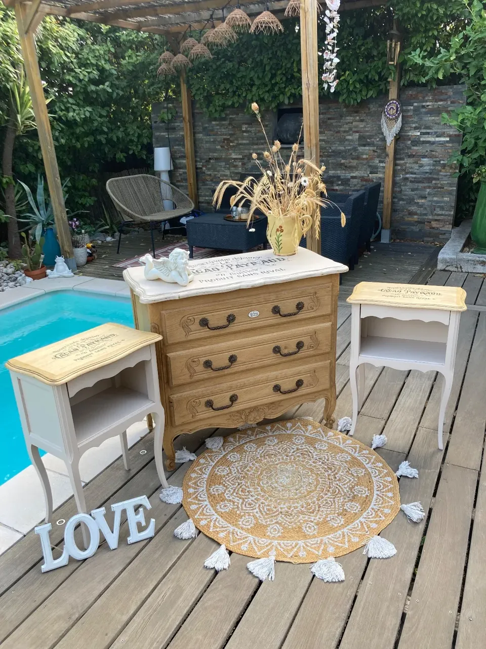 Chic paire de chevets SHABBY decor rétro cacao (comme la commode) meuble vintage relooke en bois massif