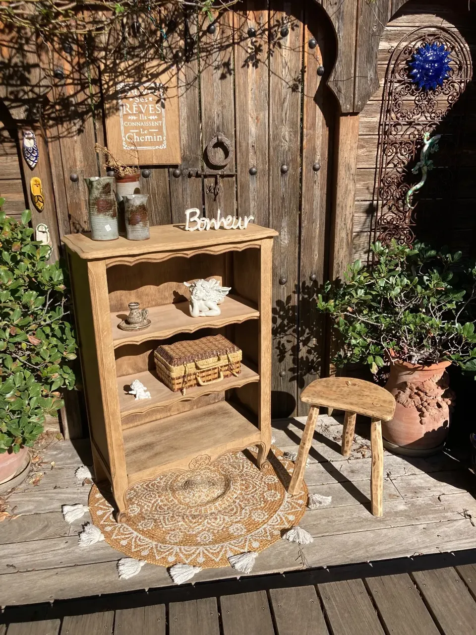 Joli bibus chene brut/ Bibliotheque console pratique !! meuble vintage relooke en bois massif