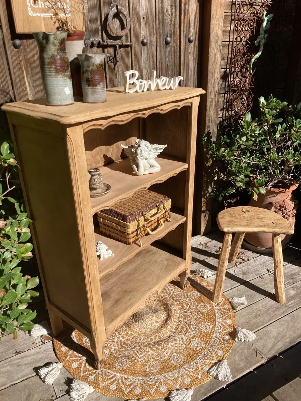 Joli bibus chene brut/ Bibliotheque console pratique !! meuble vintage relooke en bois massif