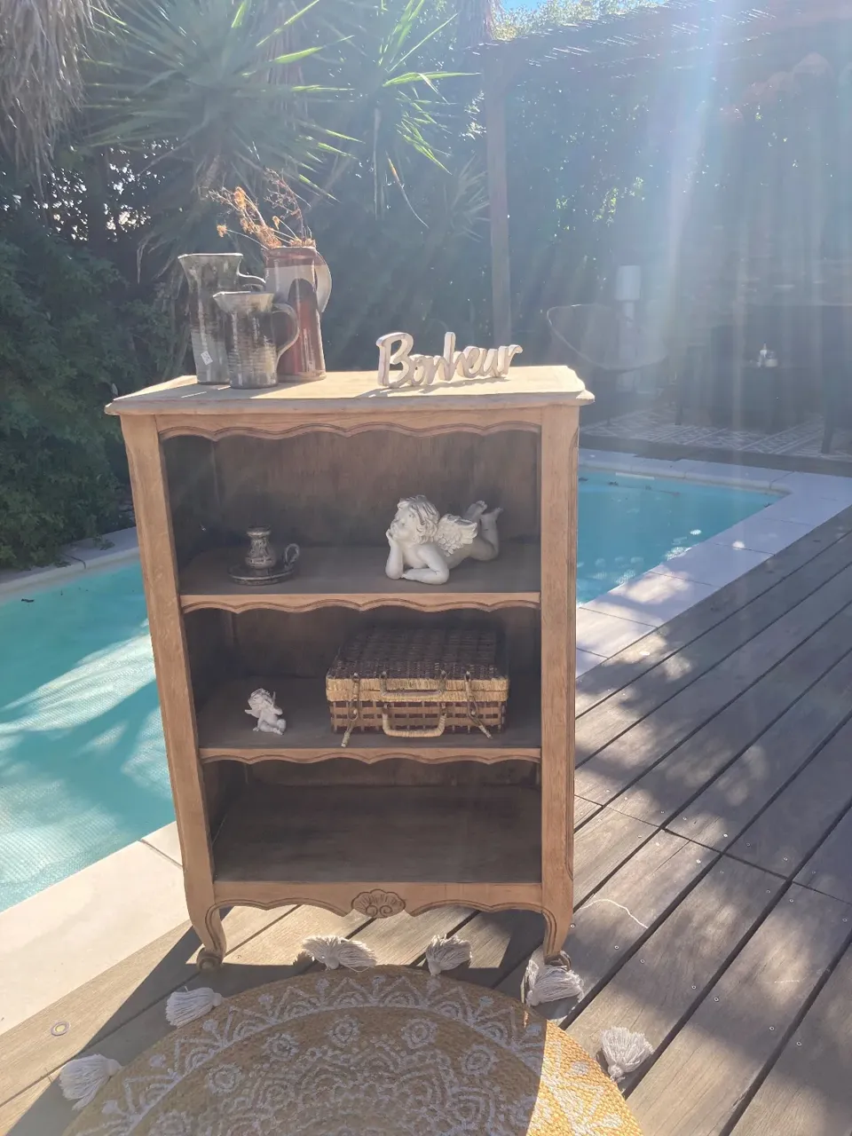Joli bibus chene brut/ Bibliotheque console pratique !! meuble vintage relooke en bois massif