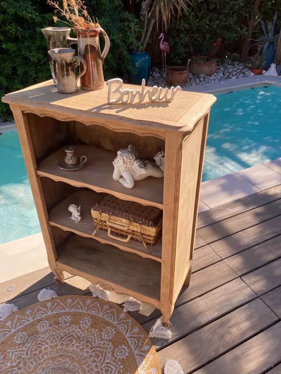 Joli bibus chene brut/ Bibliotheque console pratique !! meuble vintage relooke en bois massif