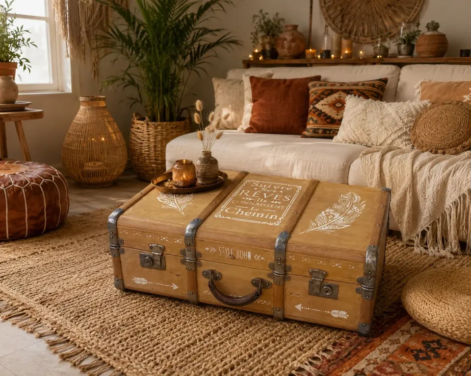Jolie malle valise ancienne relookee boheme  meuble vintage
