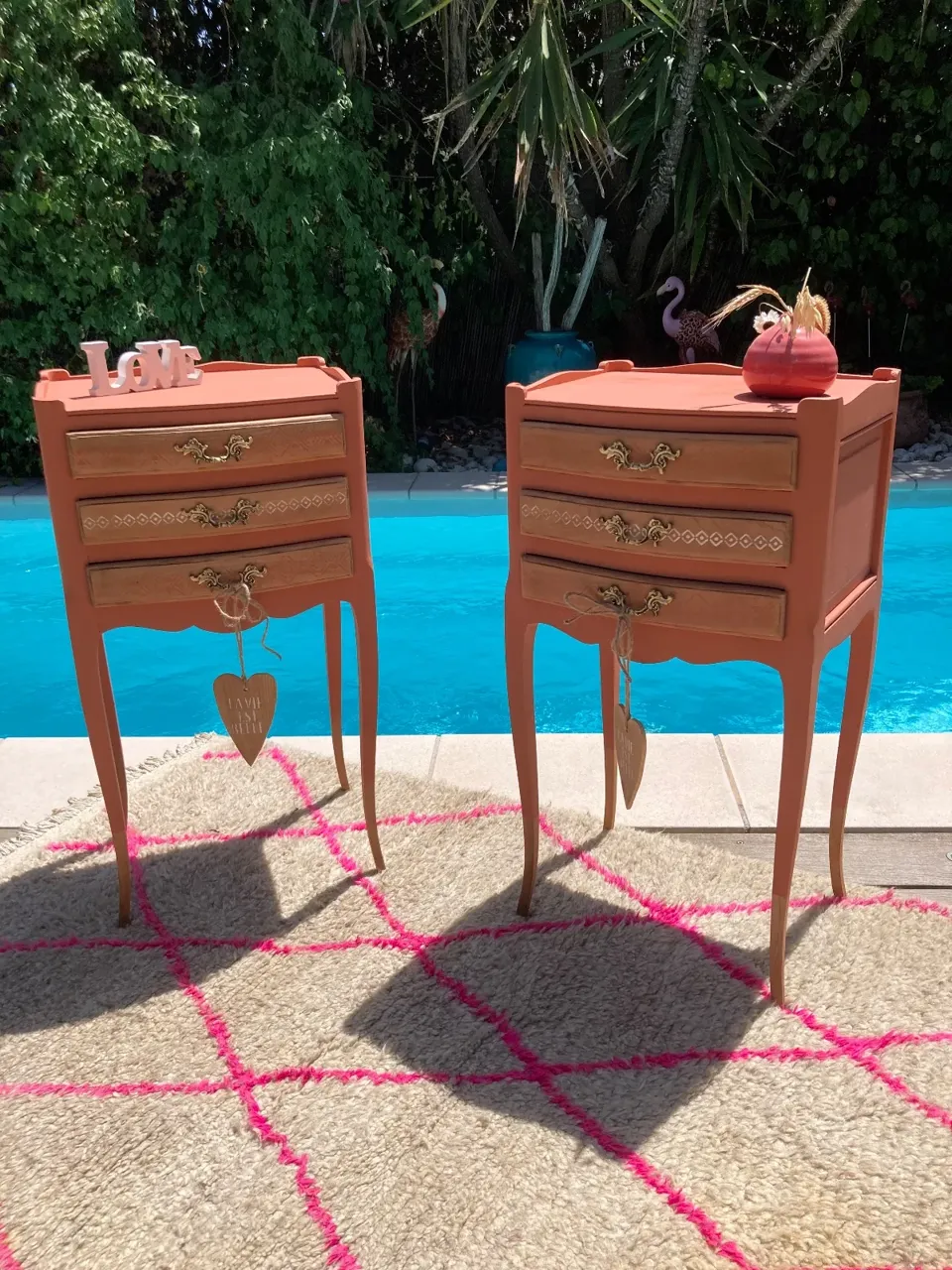 Jolie paire de chevets bohème /terracotta inspiration berbère  meuble vintage relooke en bois massif