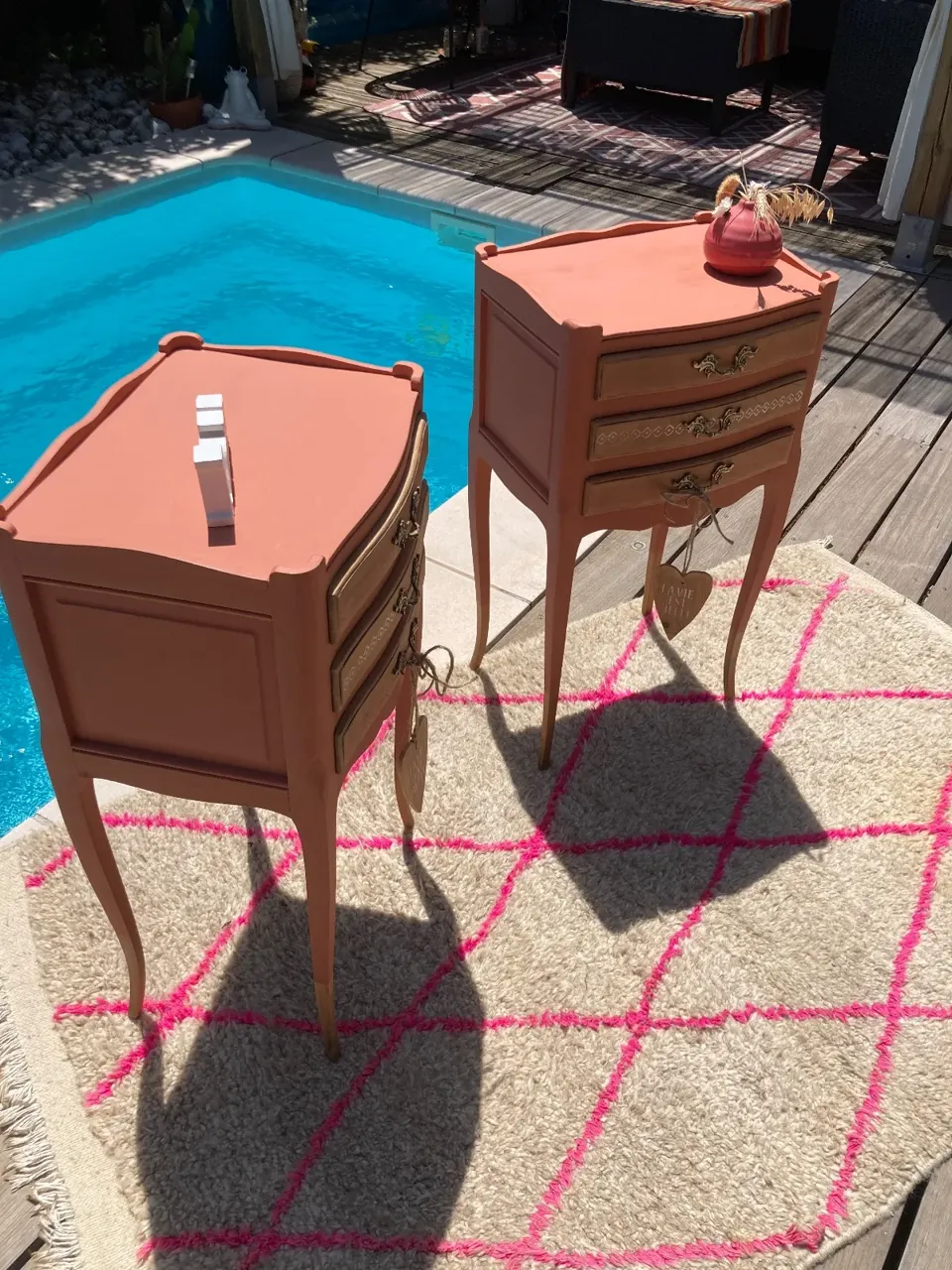 Jolie paire de chevets bohème /terracotta inspiration berbère  meuble vintage relooke en bois massif