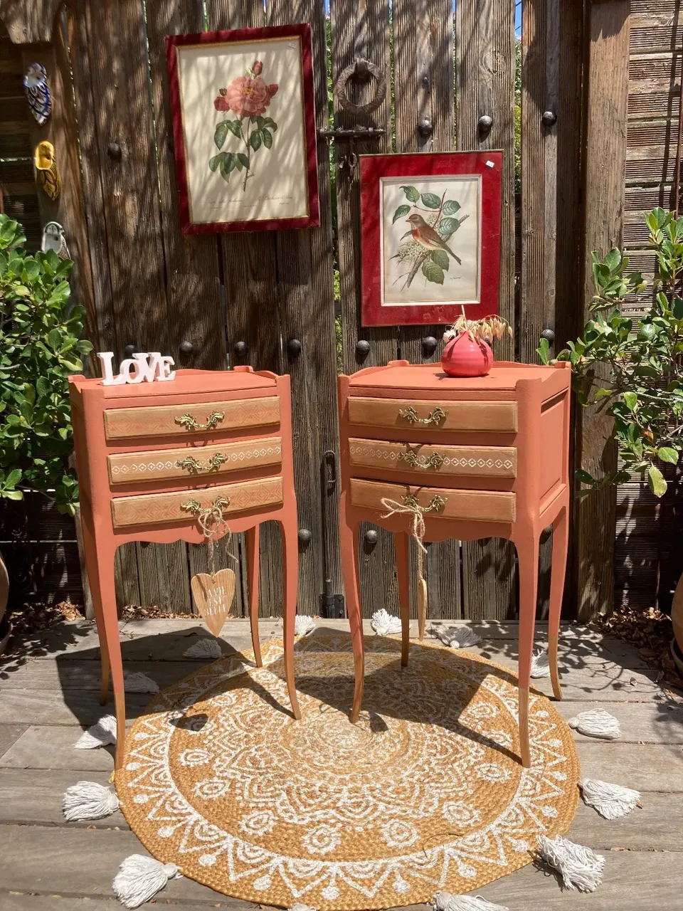 Jolie paire de chevets bohème /terracotta inspiration berbère  meuble vintage relooke en bois massif