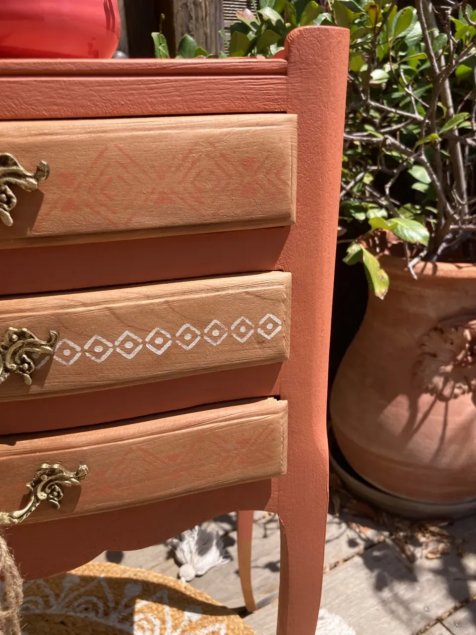 Jolie paire de chevets bohème /terracotta inspiration berbère  meuble vintage relooke en bois massif
