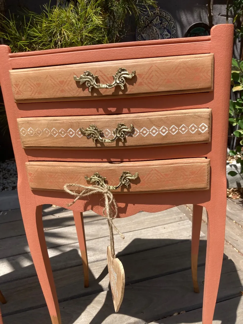 Jolie paire de chevets bohème /terracotta inspiration berbère  meuble vintage relooke en bois massif