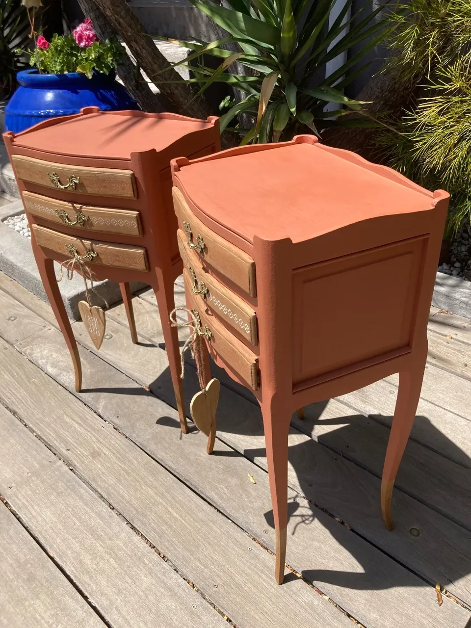 Jolie paire de chevets bohème /terracotta inspiration berbère  meuble vintage relooke en bois massif