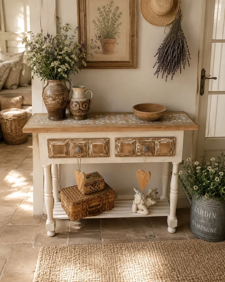 Magnifique CONSOLE ou meuble entree shabby chic  meuble vintage relooke en bois massif