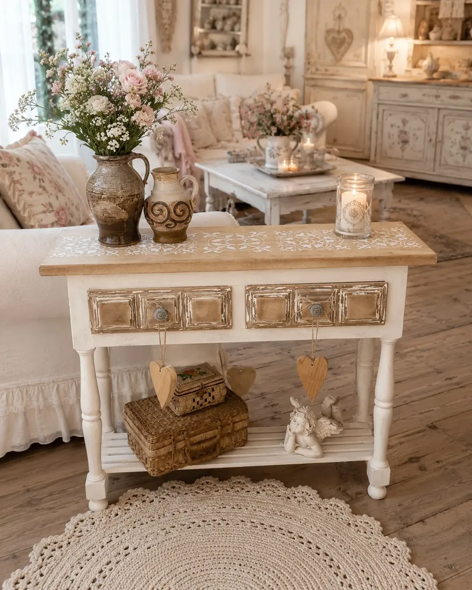 Magnifique CONSOLE ou meuble entree shabby chic  meuble vintage relooke en bois massif