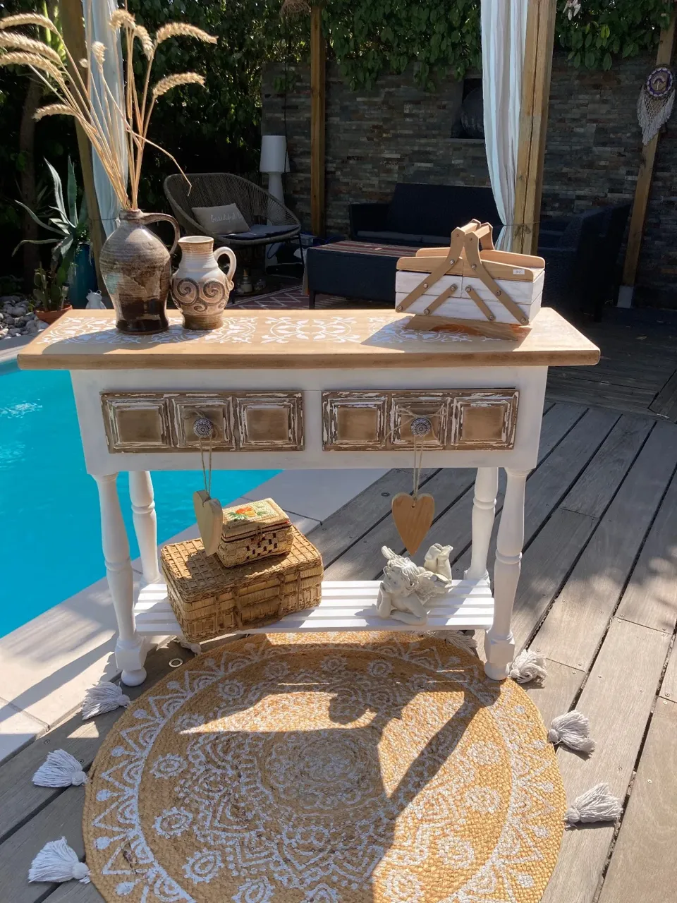 Magnifique CONSOLE ou meuble entree shabby chic  meuble vintage relooke en bois massif
