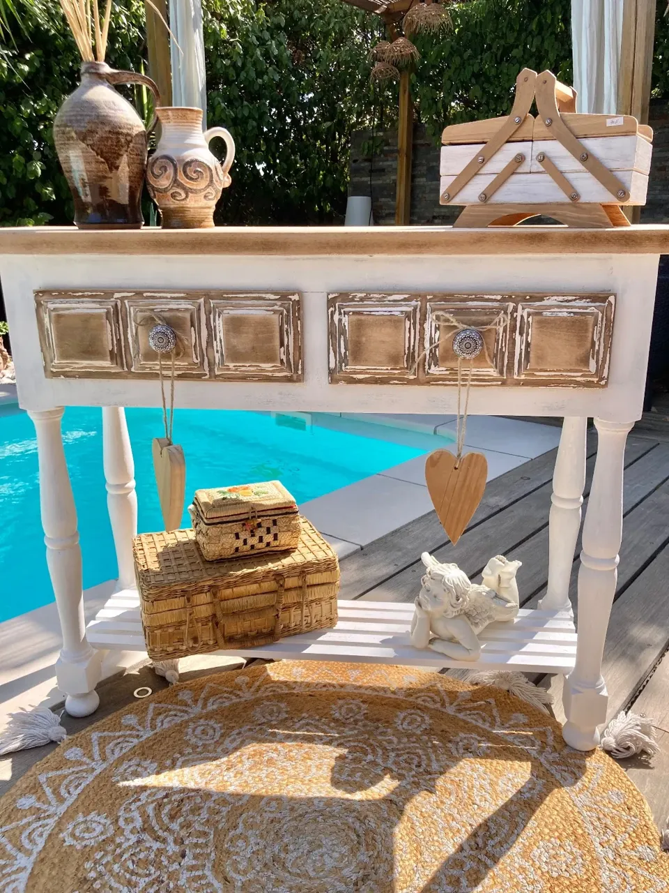 Magnifique CONSOLE ou meuble entree shabby chic  meuble vintage relooke en bois massif