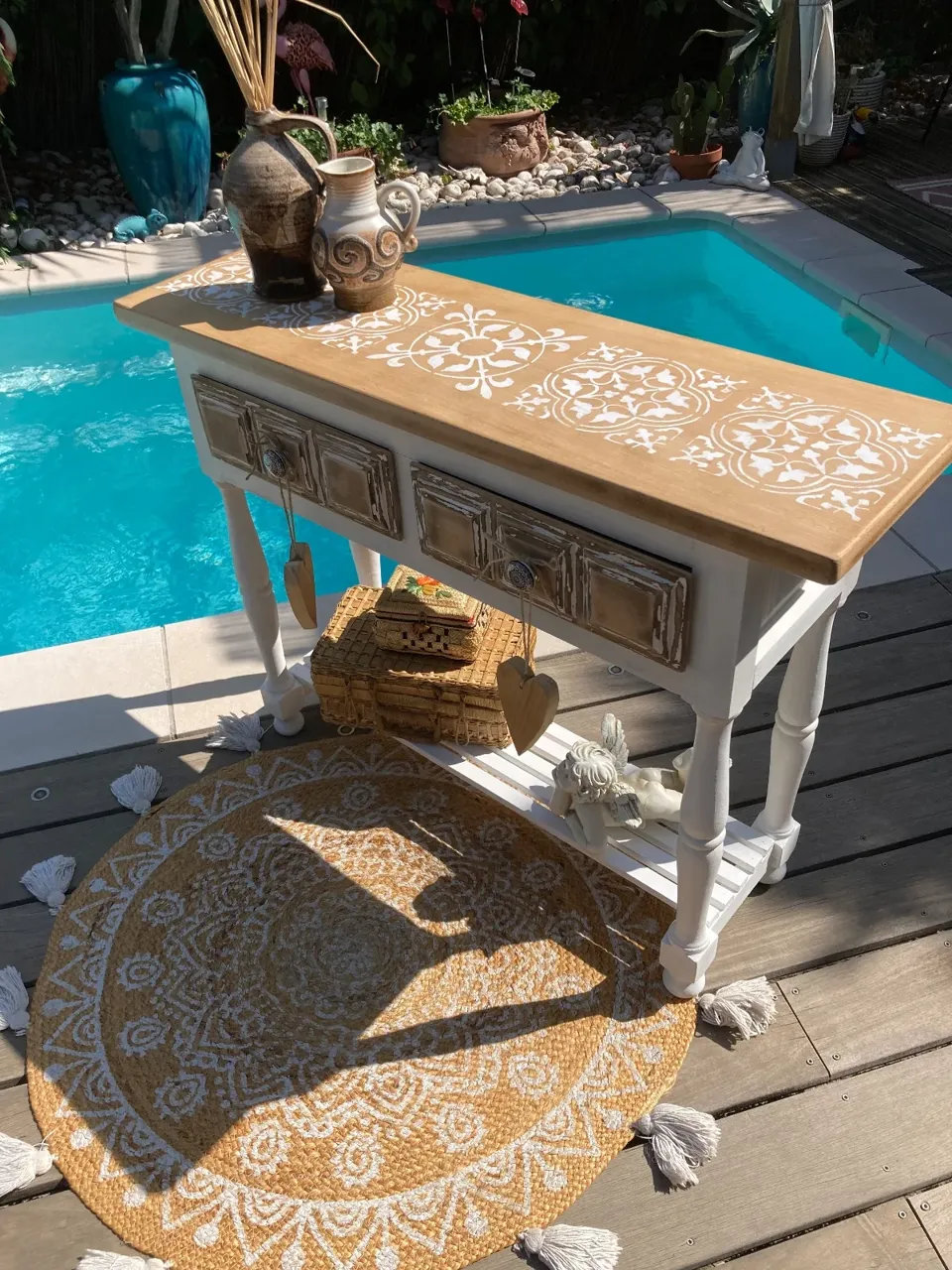 Magnifique CONSOLE ou meuble entree shabby chic  meuble vintage relooke en bois massif