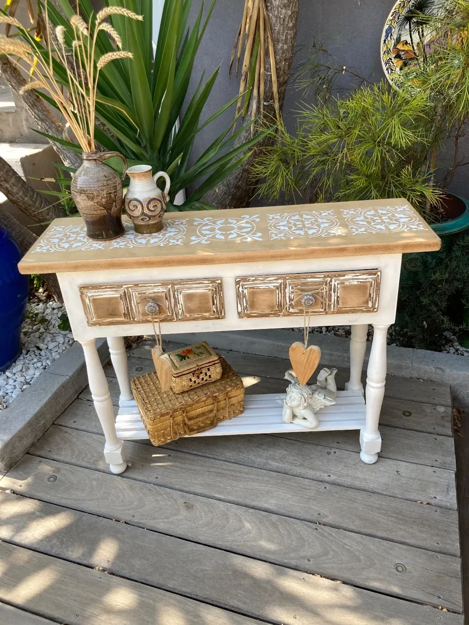 Magnifique CONSOLE ou meuble entree shabby chic  meuble vintage relooke en bois massif