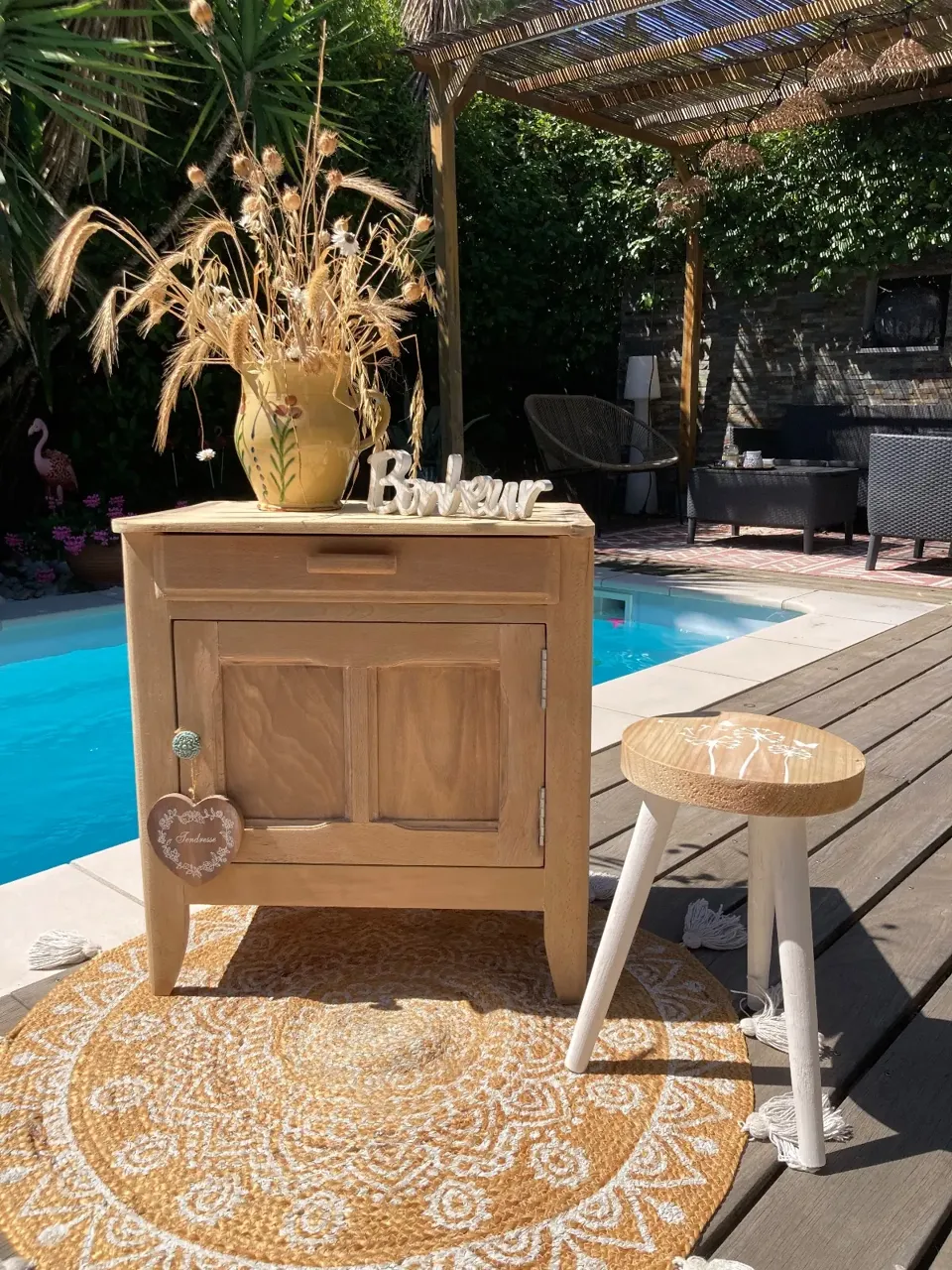 Petit buffet parisien hetre brut/ confiturier compact  meuble vintage relooke en bois massif