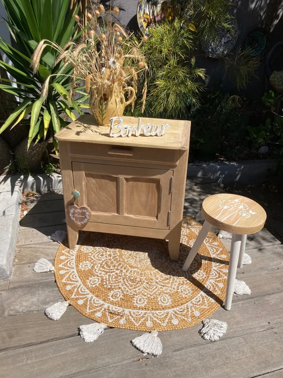 Petit buffet parisien hetre brut/ confiturier compact  meuble vintage relooke en bois massif