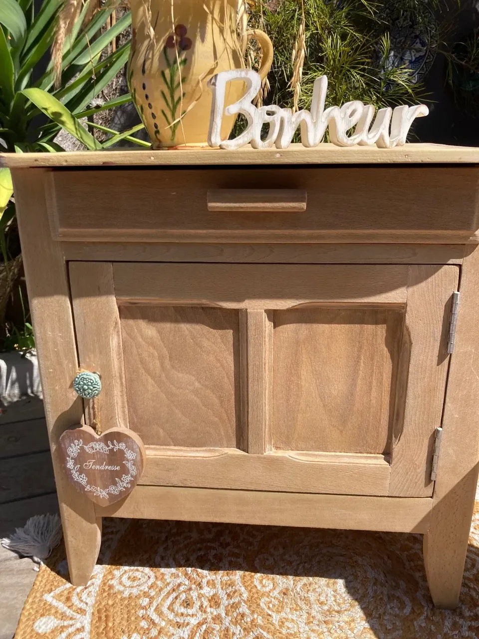 Petit buffet parisien hetre brut/ confiturier compact  meuble vintage relooke en bois massif