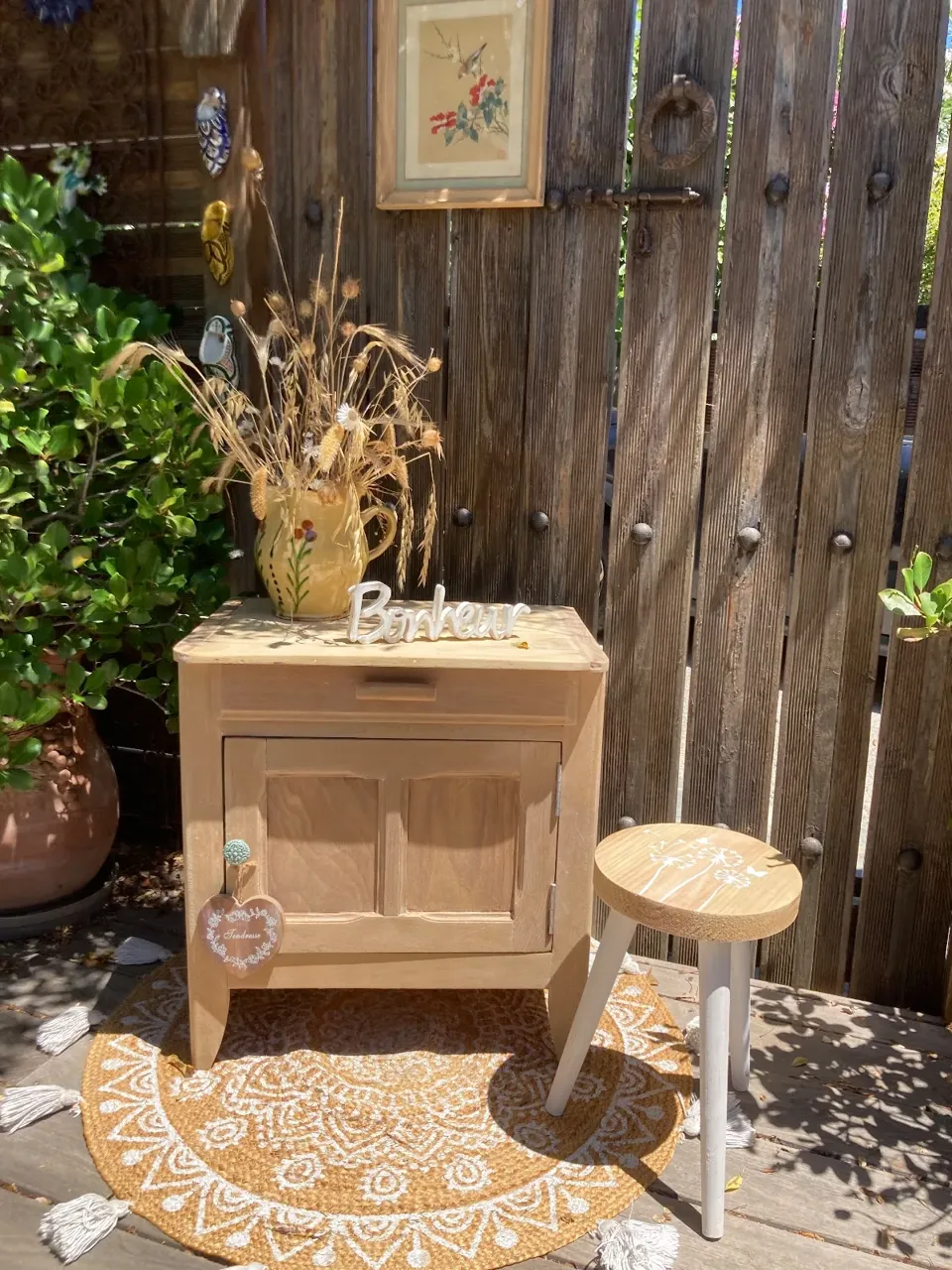 Petit buffet parisien hetre brut/ confiturier compact  meuble vintage relooke en bois massif