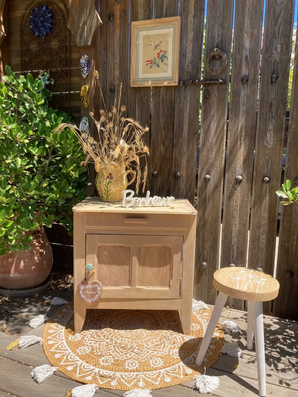 Petit buffet parisien hetre brut/ confiturier compact  meuble vintage relooke en bois massif