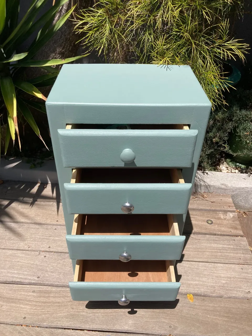 Petit chiffonnier vintage années 50/ peint vert  meuble vintage relooke en bois massif