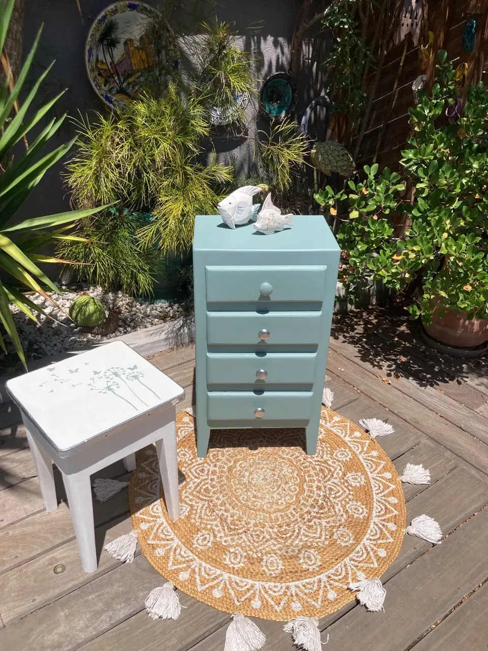 Petit chiffonnier vintage années 50/ peint vert  meuble vintage relooke en bois massif