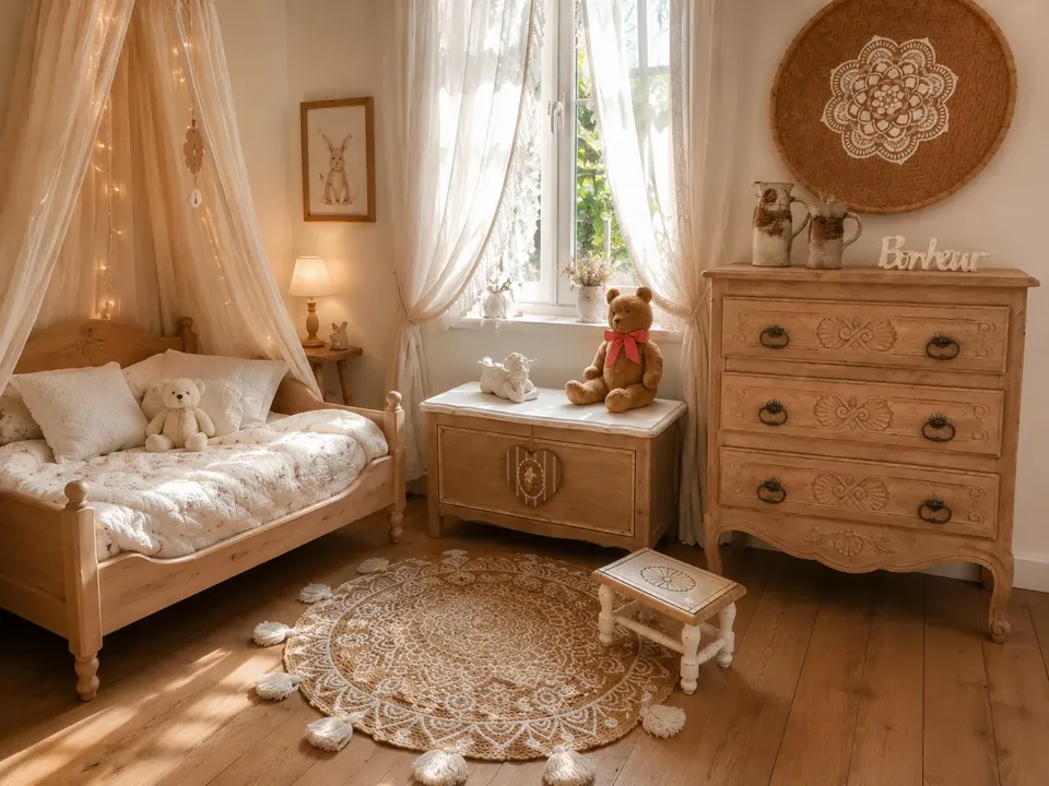 Petit coffre à jouets 🧸 vintage bois brut et coeur  meuble vintage relooke en bois massif
