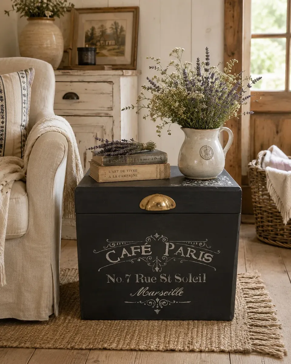Petit coffre noir décor maison de campagne / industriel  meuble vintage