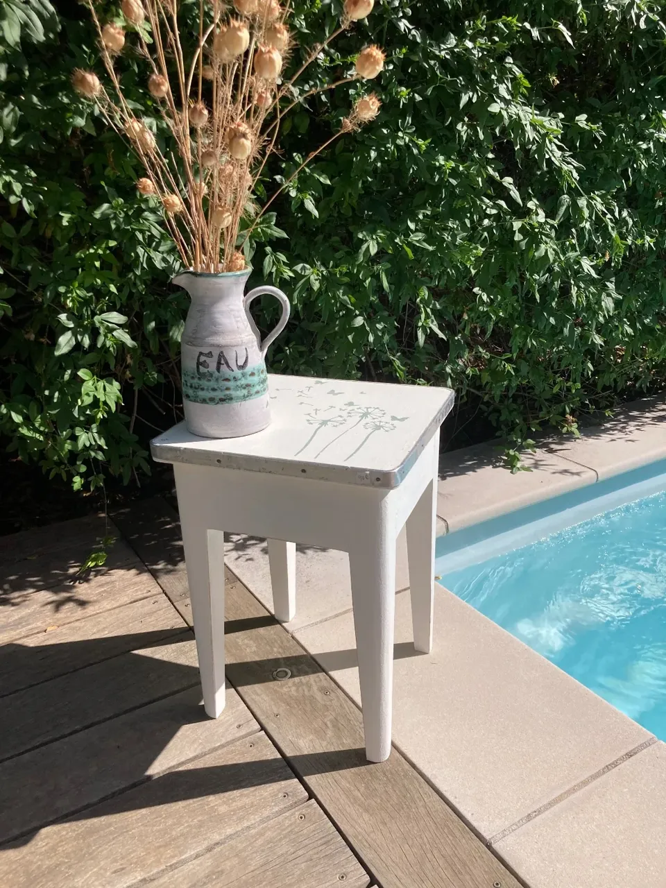 Tabouret coffre dit tabouret de cireur relooke bohème  meuble vintage relooke en bois massif