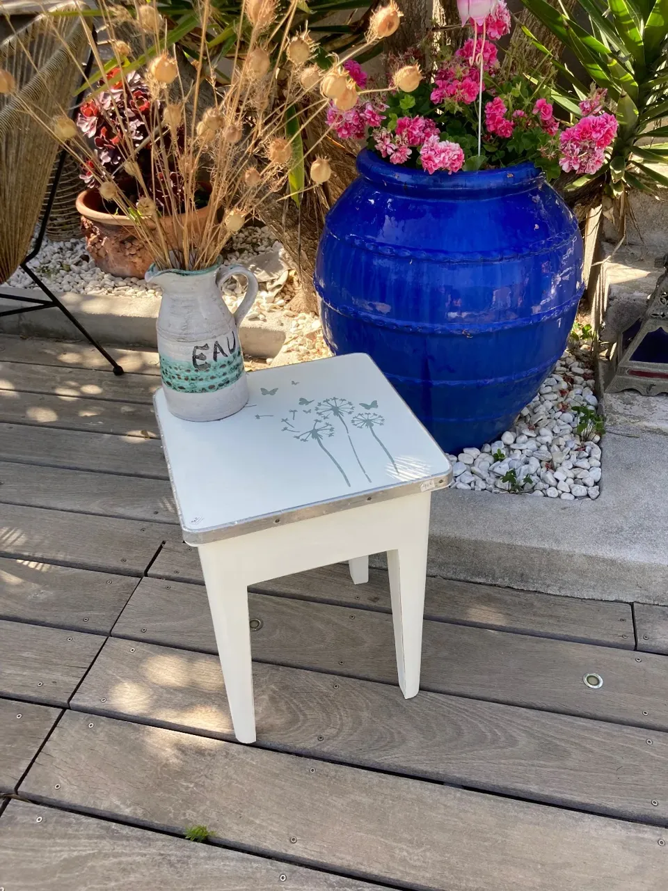 Tabouret coffre dit tabouret de cireur relooke bohème  meuble vintage relooke en bois massif