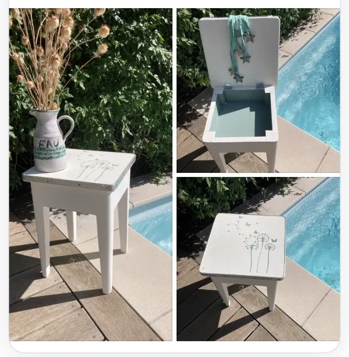 Tabouret coffre dit tabouret de cireur relooke bohème  meuble vintage relooke en bois massif