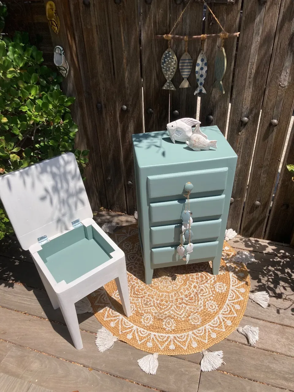 Tabouret coffre dit tabouret de cireur relooke bohème  meuble vintage relooke en bois massif