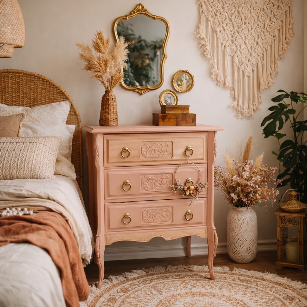 Chiffonnier coiffeuse ART DÉCO TERRACOTTA  meuble vintage relooke en bois massif