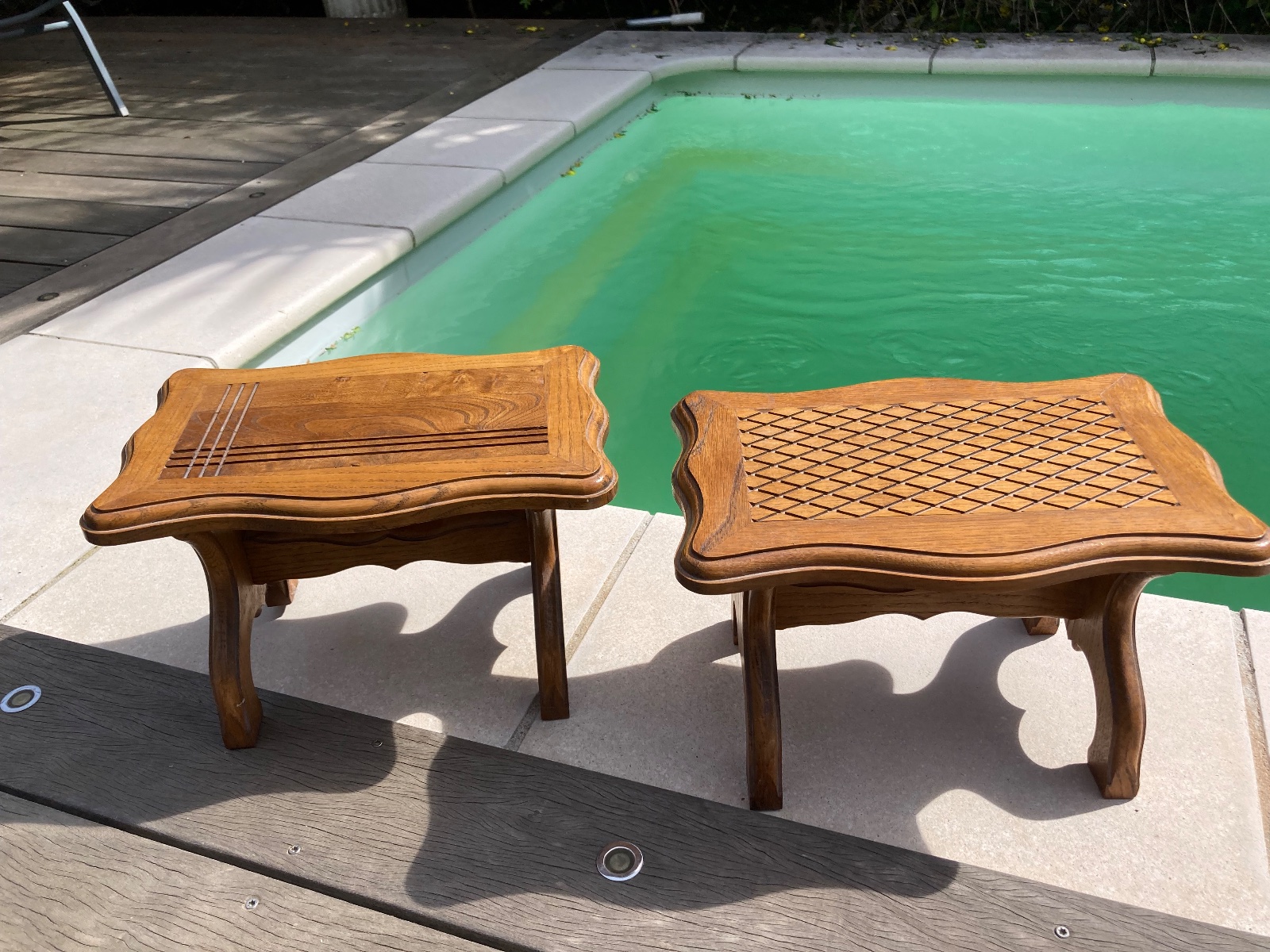 Lot de 2 tabourets chene jolie ment sculptés  meuble vintage relooke en bois massif