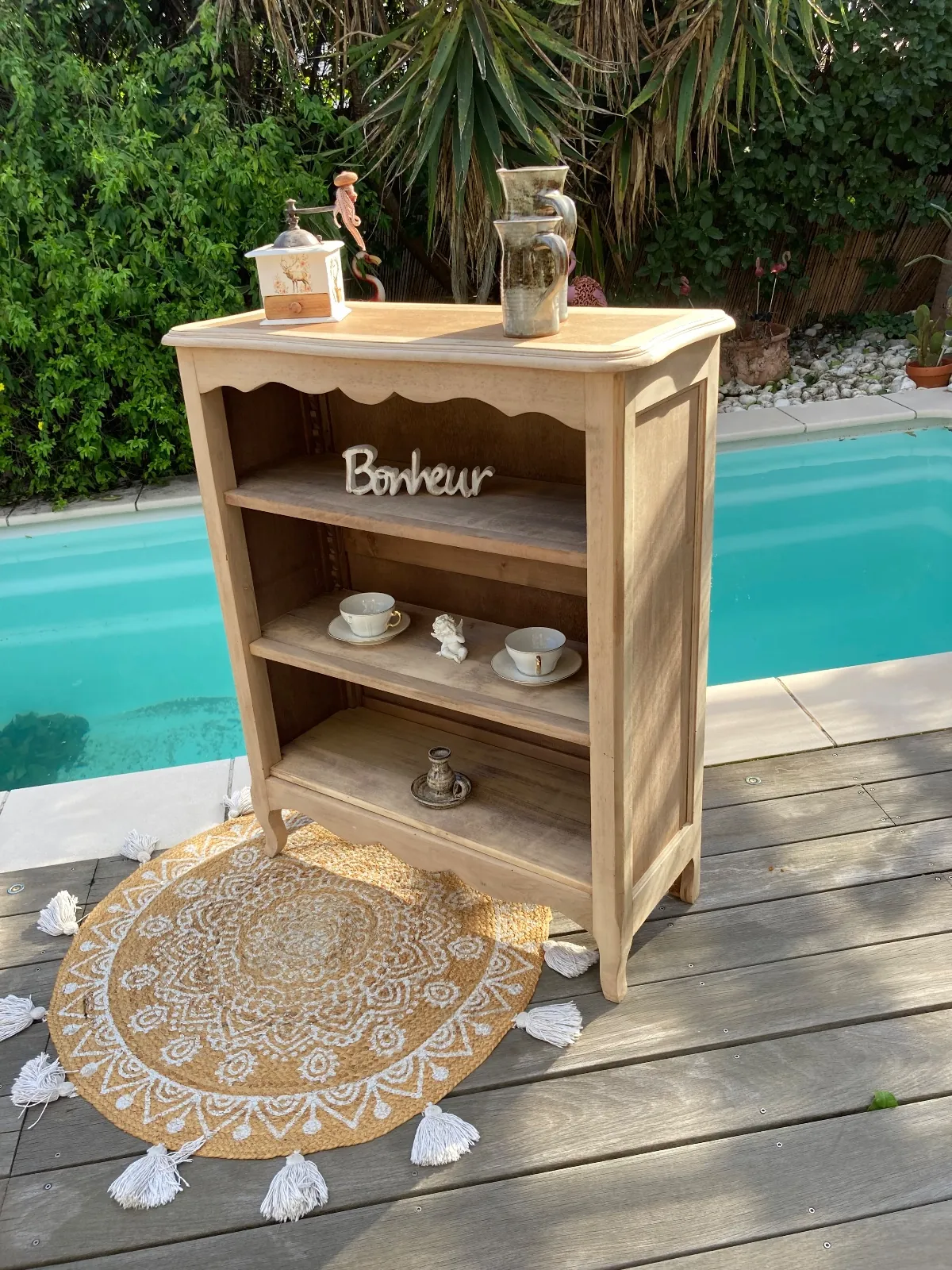 Joli bibus noyer brut/ top qualité étagères amovibles  meuble vintage relooke en bois massif